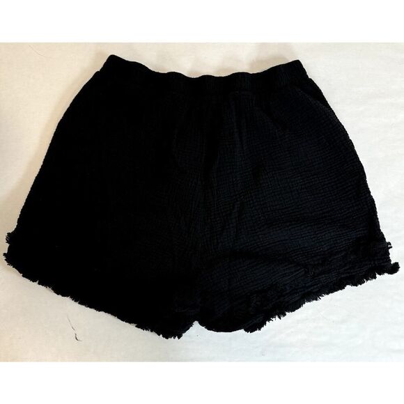 Cynthia Rowley Waffle Knit Cotton Pull-On Fringe Shorts Black Plus Size 1X - Picture 1 of 9